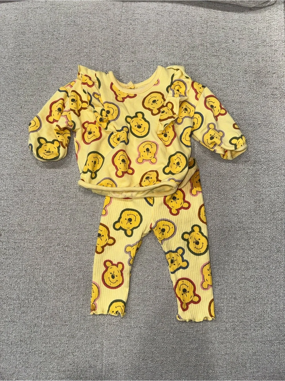 Disney Yellow Winnie the Pooh Face Print Pajama Top